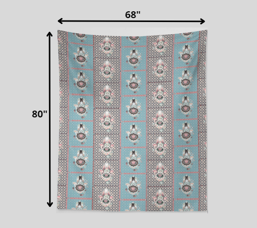 Grey and Blue Boho Hamsa Hand 80" x 68" Hanging Wall Tapestry