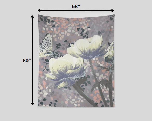 White Butterfly with Roses 80" x 68" Hanging Wall Tapestry
