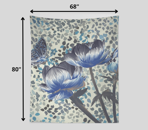 Blue and Grey Butterfly with Roses 80" x 68" Hanging Wall Tapestry