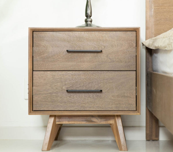 Natural Light Mocha Contemporary Nightstand with Two Drawers