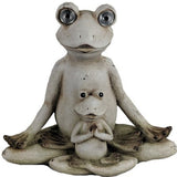 16" Antiqued White Pair of Yoga Frogs Solar Outdoor Statue