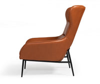 Industrial Orange Leather And Metal Lounge Chair
