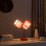 17? Red Laser Cut Floral Metal Two Light Table Lamp