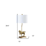 30" Gold Stallion Horse Table Lamp With White Shade
