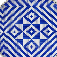 20" Blue and Natural Wicker Round  Geo Arrow Handmade Basket Tray