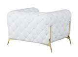 Glam White and Gold Tufted Leather Armchair