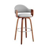 30" Rich Grey Faux Leather Walnut Wood Bar Stool