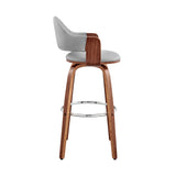 30" Rich Grey Faux Leather Walnut Wood Bar Stool