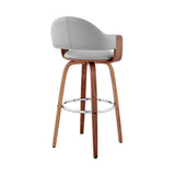 30" Rich Grey Faux Leather Walnut Wood Bar Stool