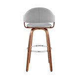 30" Rich Grey Faux Leather Walnut Wood Bar Stool