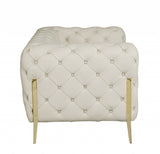 69" Beige All Over Tufted Italian and Gold Leather Love Seat