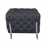 69" Dark Gray All Over Tufted Italian Leather and Chrome Love Seat