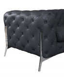 69" Dark Gray All Over Tufted Italian Leather and Chrome Love Seat