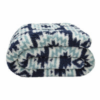 Navy Reverse and White Printed Sherpa and Sherpa Throw Blanket