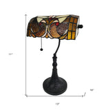 16" Tiffany Style Brown and Orange Banker Desk Lamp