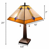 21" Amber Cream and Blue Stained Glass Two Light Mission Style Table Lamp