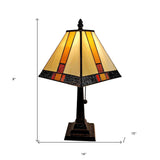 15" Tiffany Amber and Black Mission Style Table Lamp
