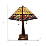 23" Stained Glass Two Light Mission Style Table Lamp with Floral Glass Shade