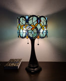 21" Stained Glass Two Light Jeweled Floral Drum Table Lamp