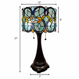 21" Stained Glass Two Light Jeweled Floral Drum Table Lamp