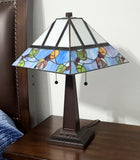 23" Cream and Blue Stained Glass Two Light Mission Style Table Lamp