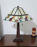 23" Cream and Jewel Stained Glass Two Light Mission Style Table Lamp