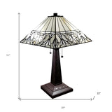 23" Stained Glass Butterfly Two Light Mission Style Table Lamp
