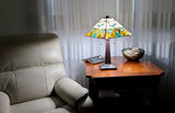 23" White and Aqua Stained Glass Two Light Mission Style Table Lamp