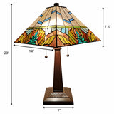23" White and Aqua Stained Glass Two Light Mission Style Table Lamp