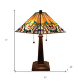 23" Stained Glass Flowery Two Light Mission Style Table Lamp
