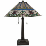23" Cream and Red Floral Stained Glass Two Light Mission Style Table Lamp