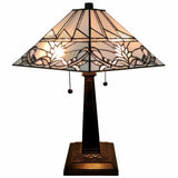 23" Stained Glass White Floral Two Light Mission Style Table Lamp