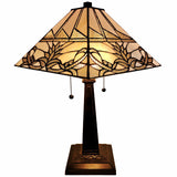 23" Stained Glass White Floral Two Light Mission Style Table Lamp