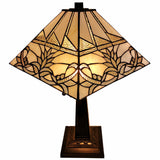 23" Stained Glass White Floral Two Light Mission Style Table Lamp