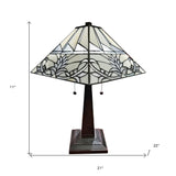23" Stained Glass White Floral Two Light Mission Style Table Lamp