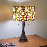 21" Stained Glass Two Light Floral Drum Table Lamp