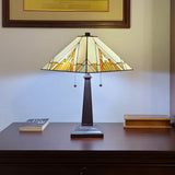 23" Stained Glass Pyramid Style Two Light Mission Style Table Lamp