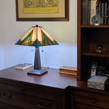 23" Stained Glass Handcrafted Pyramid Style Two Light Mission Style Table Lamp