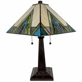 23" Stained Glass Handcrafted Pyramid Style Two Light Mission Style Table Lamp