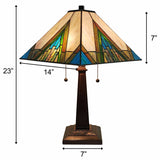 23" Stained Glass Handcrafted Pyramid Style Two Light Mission Style Table Lamp