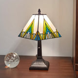 15" Tiffany White Yellow and Blue Mission Style  Table Lamp