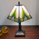 15" Tiffany White Yellow and Blue Mission Style  Table Lamp