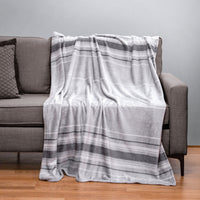 Border Stripe Grey Reversible Velvet and Sherpa Throw Blanket