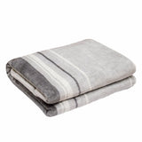 Border Stripe Grey Reversible Velvet and Sherpa Throw Blanket