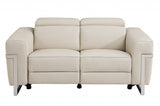 65" Beige Italian Leather with Chrome Accents Reclining Love Seat
