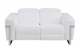 65" White Italian Leather Reclining Love Seat