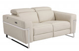 65" Beige Italian Leather and Stainless Reclining  Love Seat