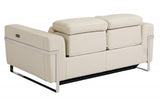 65" Beige Italian Leather and Stainless Reclining  Love Seat