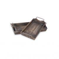 22" Brown Rectangular Wood Handmade Tray Handles