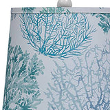 29" Antique White Candlestick Table Lamp With Aqua Coral Tapered Drum Shade